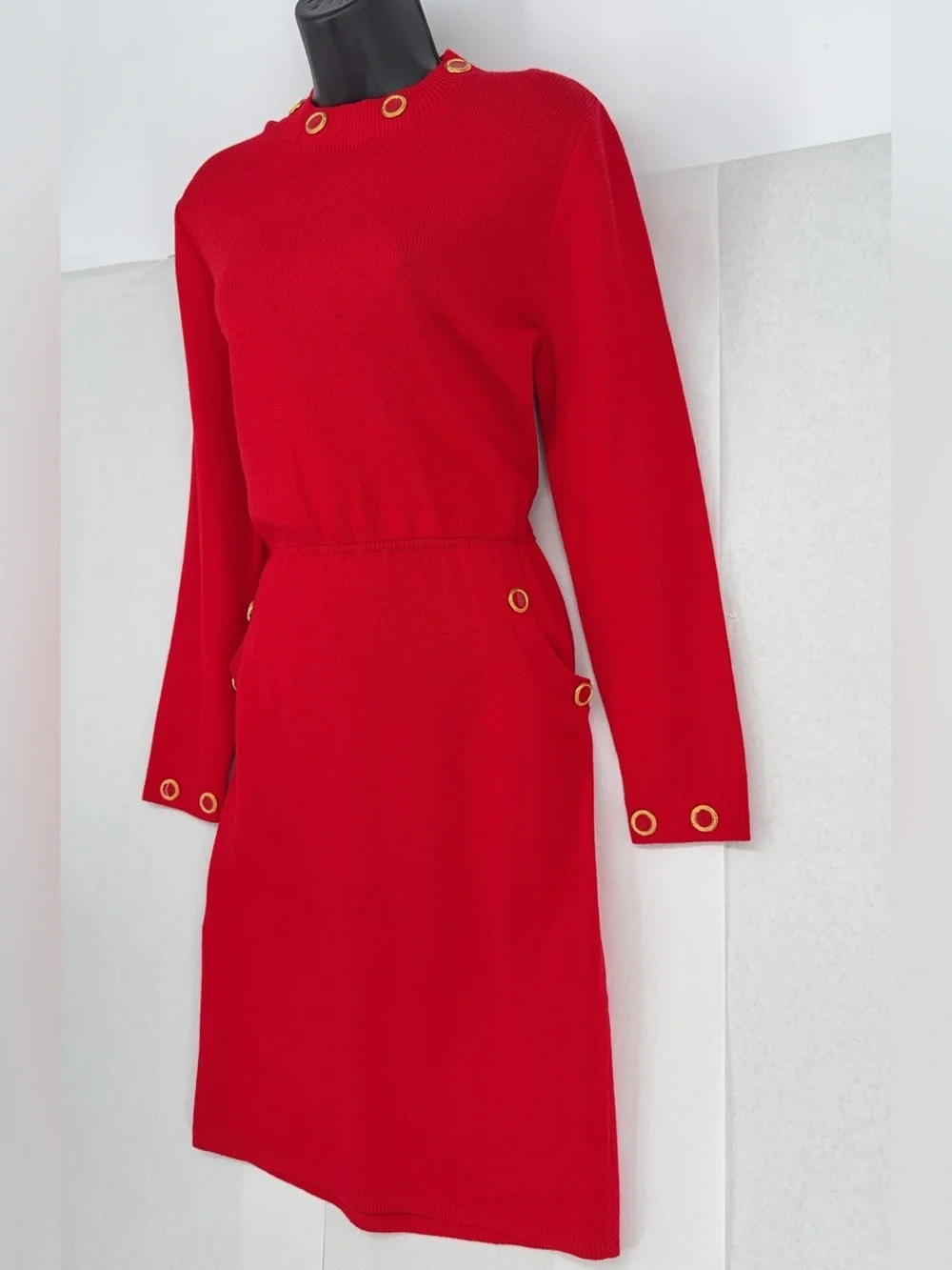 St. John collection by Marie gray Red Long Sleeve Knit Dress 8 - Picture 2 of 7
